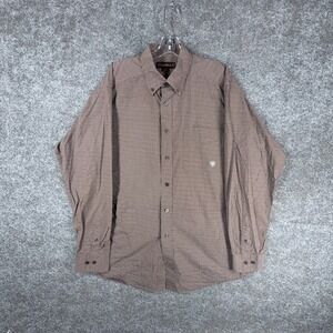 Ariat Button Down Shirts Mens L Brown Micro Plus Pattern Outdoor Western Cowboy